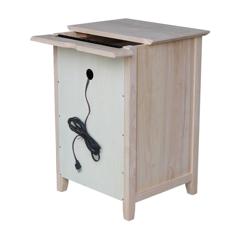 International Concepts Solid Wood 3-Drawer Nightstand with Power Outlets & USB, Unfinished Bedside Chest with Deep Drawers