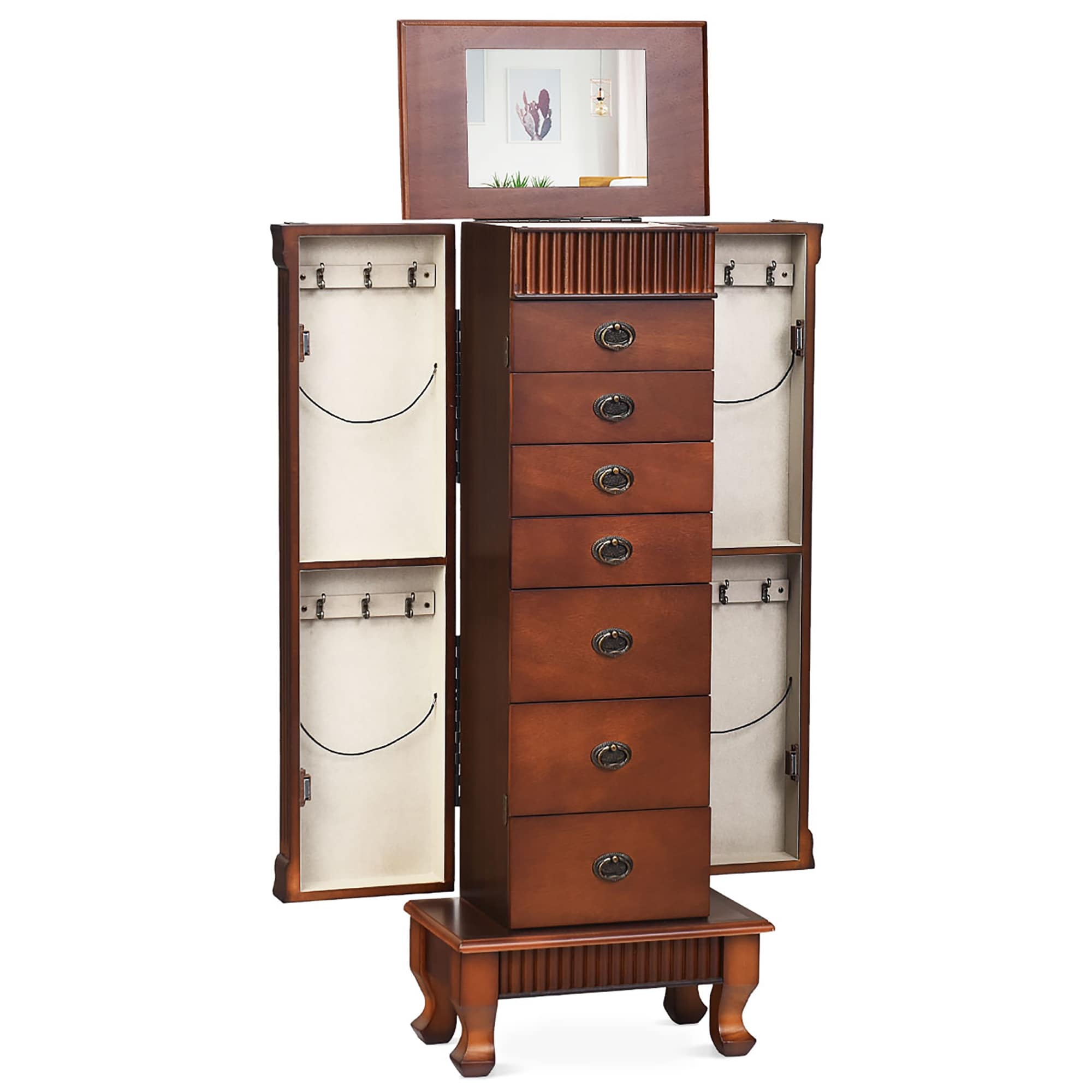 Wooden Floor Standing 4-Layer Shelf Jewelry Storage Adjustable Mirror  Cabinet - On Sale - Bed Bath & Beyond - 33034636