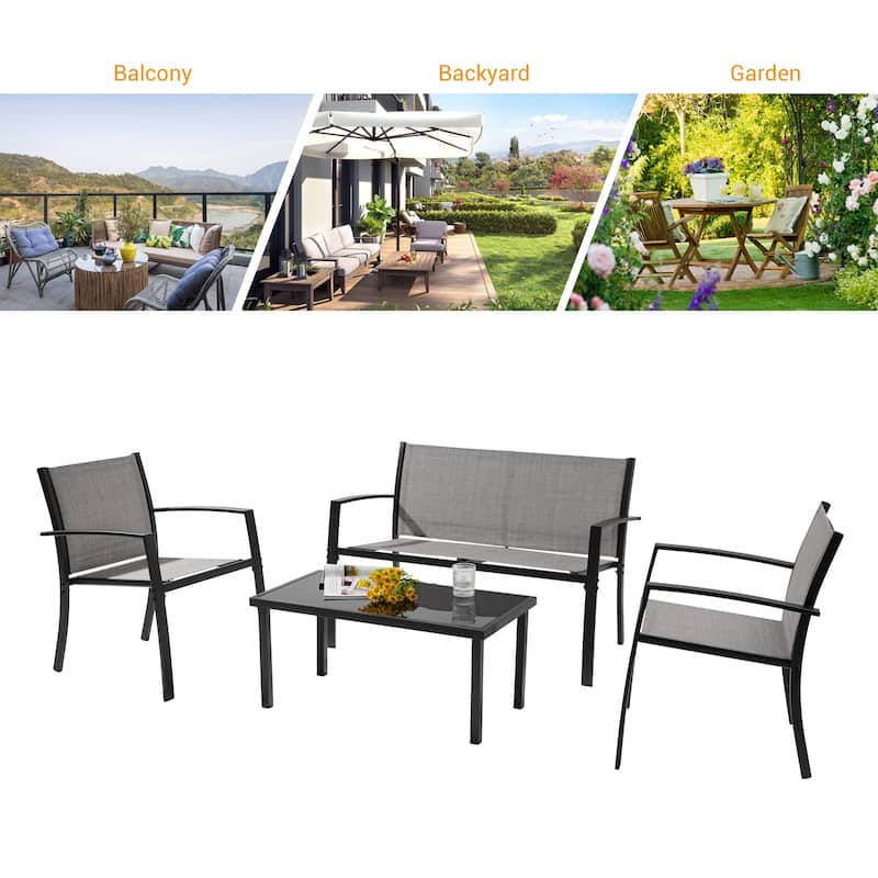 LIVOOSUN Patio 4pcs Textilene Conversation Set /w a Coffee Table