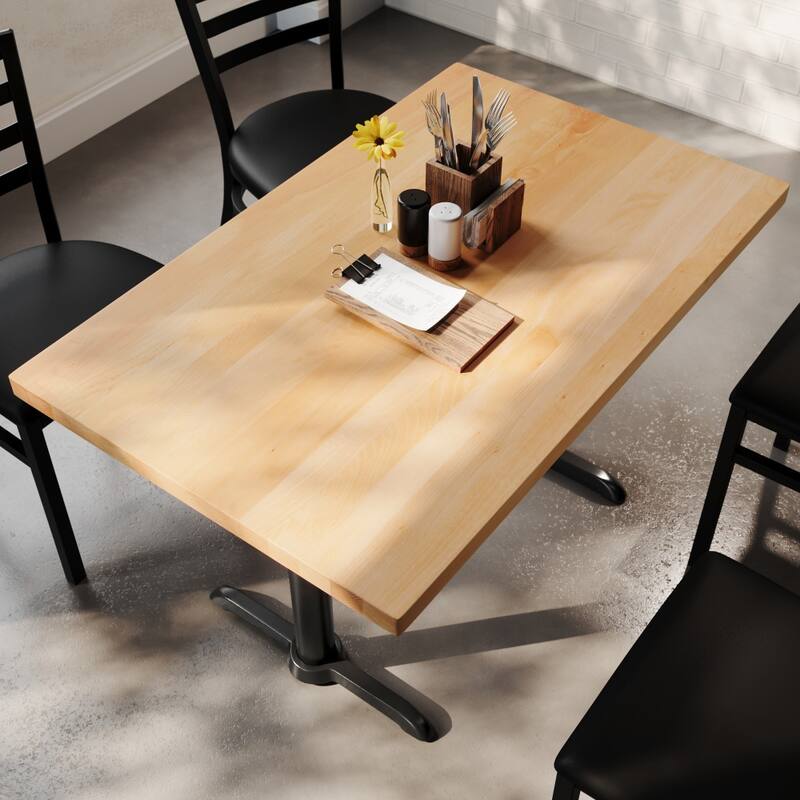 Rectangular Solid Wood Commercial Tabletop w/Two 22" x 22" Dining Height T-Bases - 30"W x 48"D x 29.5"H