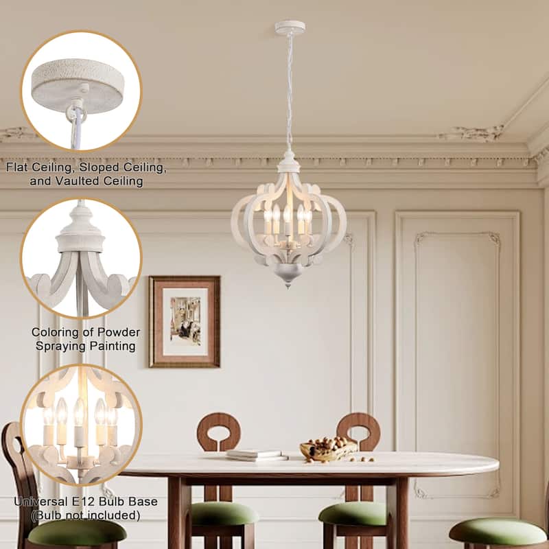 5-Light Country Wood Chandelier Light Fixture for Kitchen Island Dining Room