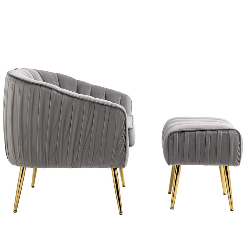 Velvet Accent Chair with Ottoman