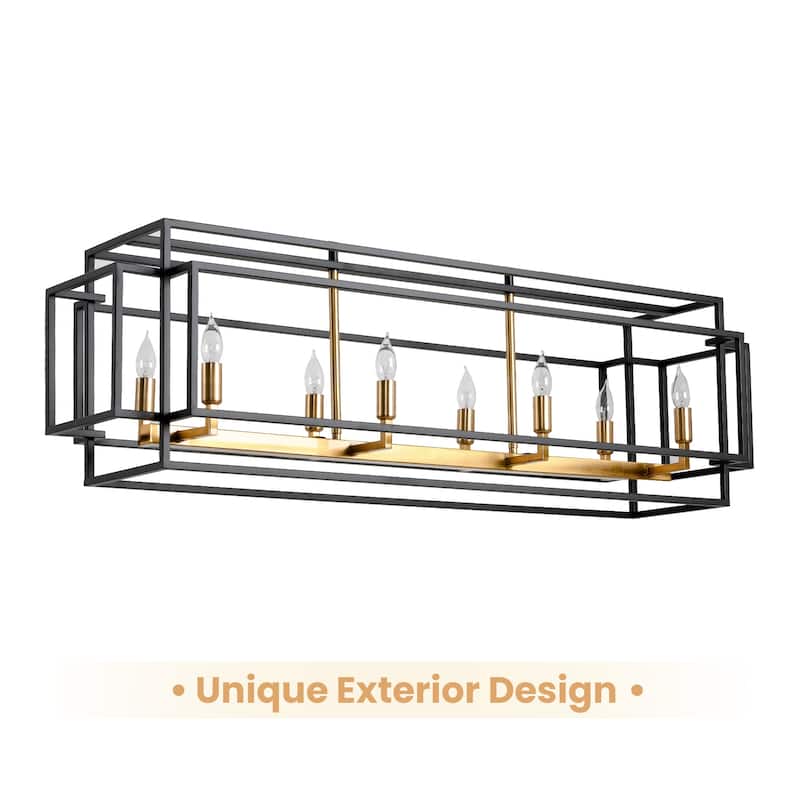 Modern Farmhouse 8-light 42In Rectangle Linear Chandelier for Dining Room
