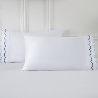 Luxury Long Staple Cotton Sateen 400 Thread Count Embroidered Standard Pillowcases, Set of 2