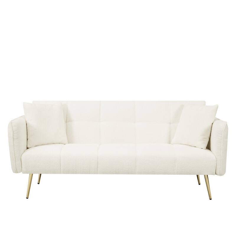 70" Modern Pullout Sofa Bed with Foldable Armrests, Two Throw Pillows