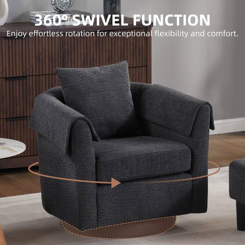Homy Lin 360° Swivel Chenille Accent Chair with Ottoman,Armrests & Back Pillow, Comfy Living Room Armchair Set for Read or Relax