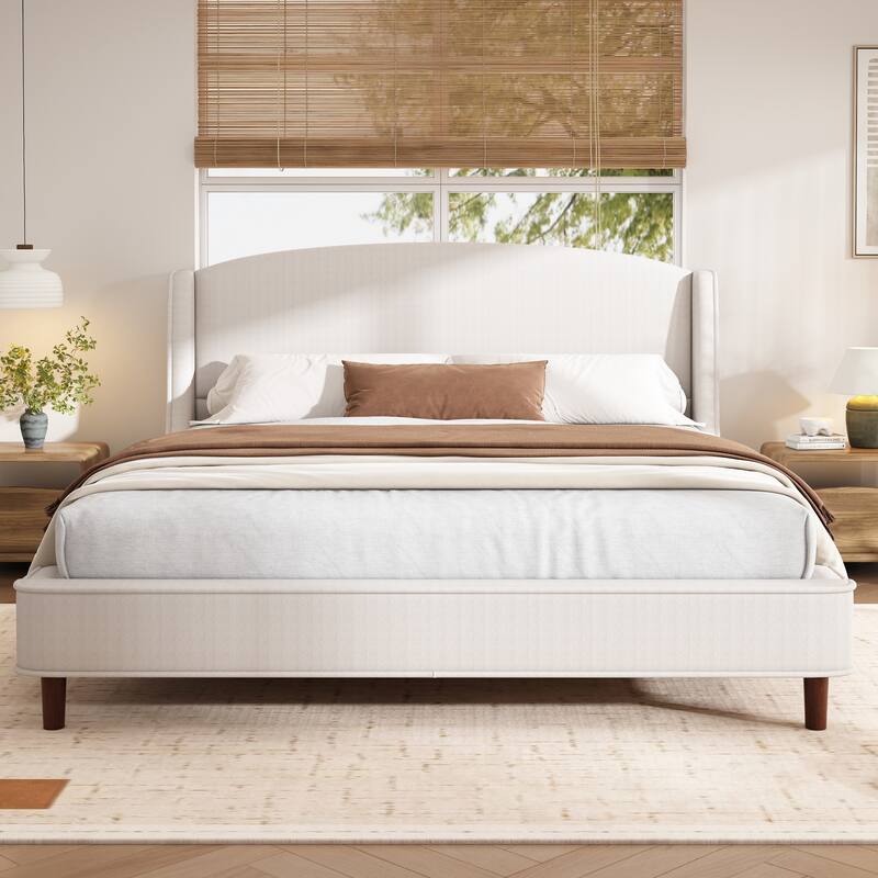 Christopher Knight Home - Quillon Wingback Upholstered Bed with Solid Hardwood Legs and Silent Support