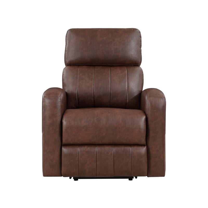 Eva 38 Inch Power Lift Recliner Chair, Brown Faux Leather, Solid Wood