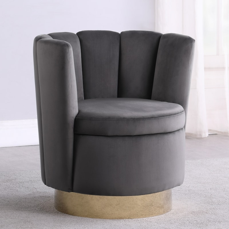 Modern Design Swivel Barrel Grey Velvet Accent Chair with Gold Base