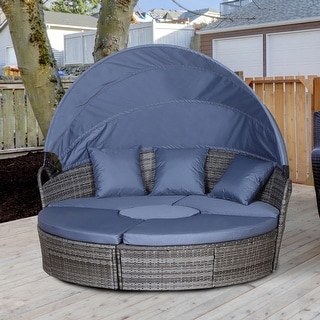 Cushioned Outdoor Rattan Wicker Round Outsunny 5 Seater Outdoor Garden PP