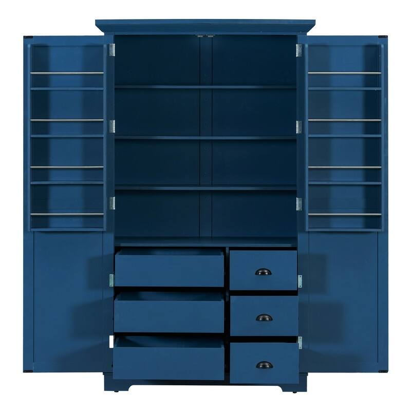 Freestanding 72"Tall Kitchen Pantry with Drawers, Door Shelves, Adjustable Shelves and Pull-out Trays
