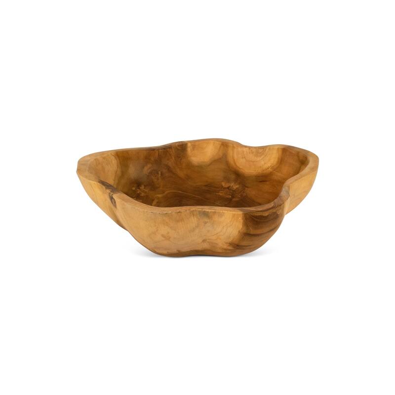 13" Solid Wood Fruit Bowl - Hand Carved Decorative Serving Bowl, Natural Rustic Home Decor - 13" wide x 11" deep x 3" tall