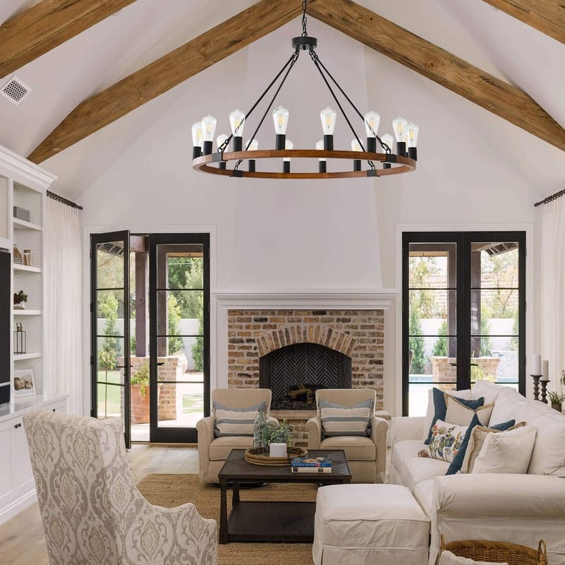Large Wagon Wheel Chandelier Farmhouse Rustic Wood Chandeliers