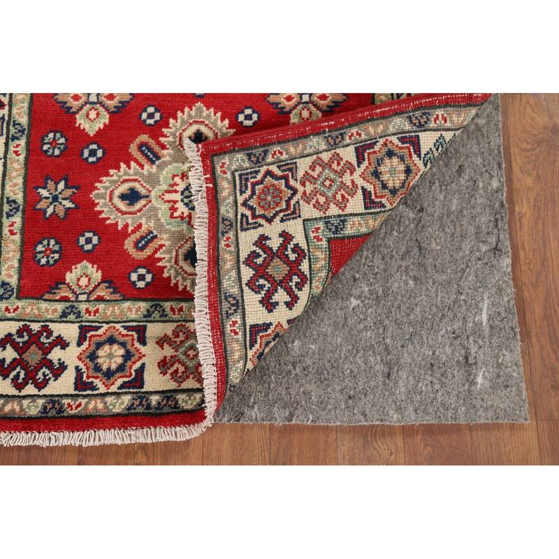 Kazak Oriental Accent Rug Hand-Knotted Red Geometric Wool Carpet - 2'8" x 4'2"