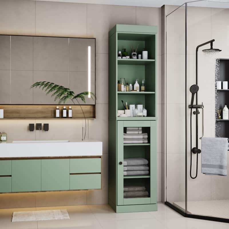 Palace Imports 100% Solid Wood 16.5" Bathroom Storage Cabinet with Clear Glass Doors and Adjustable Shelves - Sage