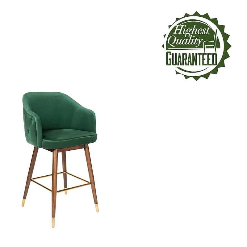 Porthos Home Orla Velvet Upholstered Bar Stools with Rubberwood Legs, Set of 2