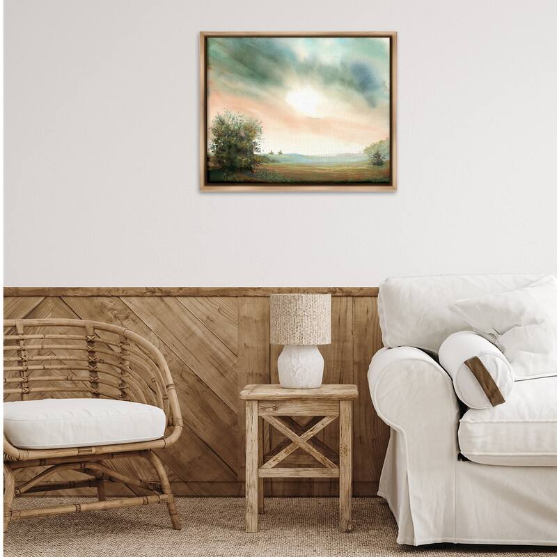 Stupell Sunrise over Pastoral Field Framed Floater Canvas Wall Art Design By Ashley Davis