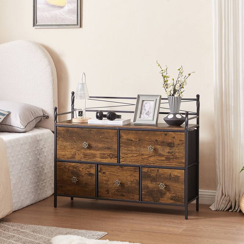 Javlergo Wooden Dresser w/ 5 Drawers Furniture Storage Chest for Bedroom, Living Room