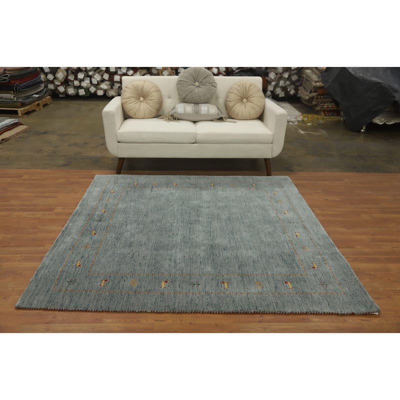 Hand Knotted Oriental 100% Wool Carpet Tribal Animal Pictorial Greys & Charcoal Gabbeh Area Rug - 5' 11'' X 6' 1''
