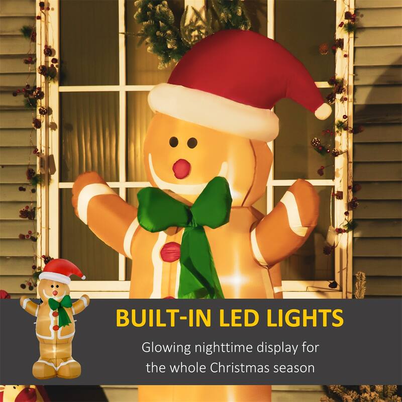 Large Yellow Gingerbread Man Inflatable with LED Lights for Holiday Indoor or Outdoor Decor