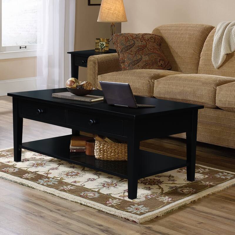 Spencer Solid Parawood Coffee Table - 48 in. W x 24 in. D x 19 in. H - Black