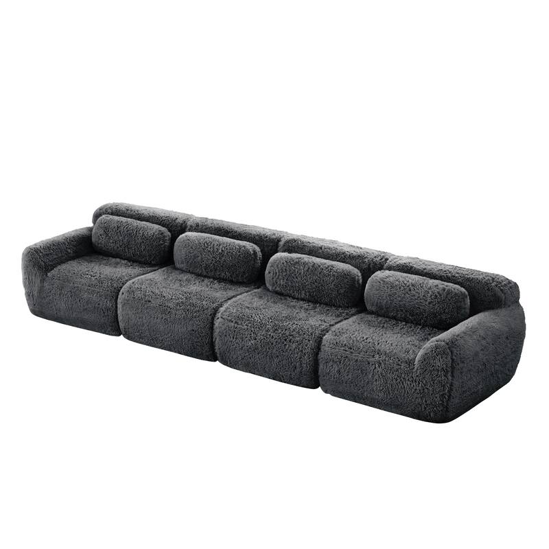 Modular Sectional Sofa, Plush Fabric Boneless Couch with Throw Pillows, 2/3/4-Seater Options, No Assembly