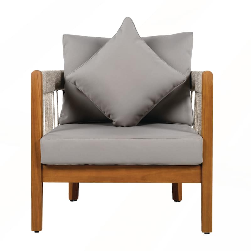 Acacia Wood Outdoor Club Chair with Removable Cushions for Porch and Garden
