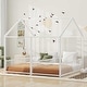 preview thumbnail 25 of 35, Metal Twin Size House Platform Bed with Two Shared Beds, Guardrails, Roof and Windows, Sturdy Frame, Black Finish White