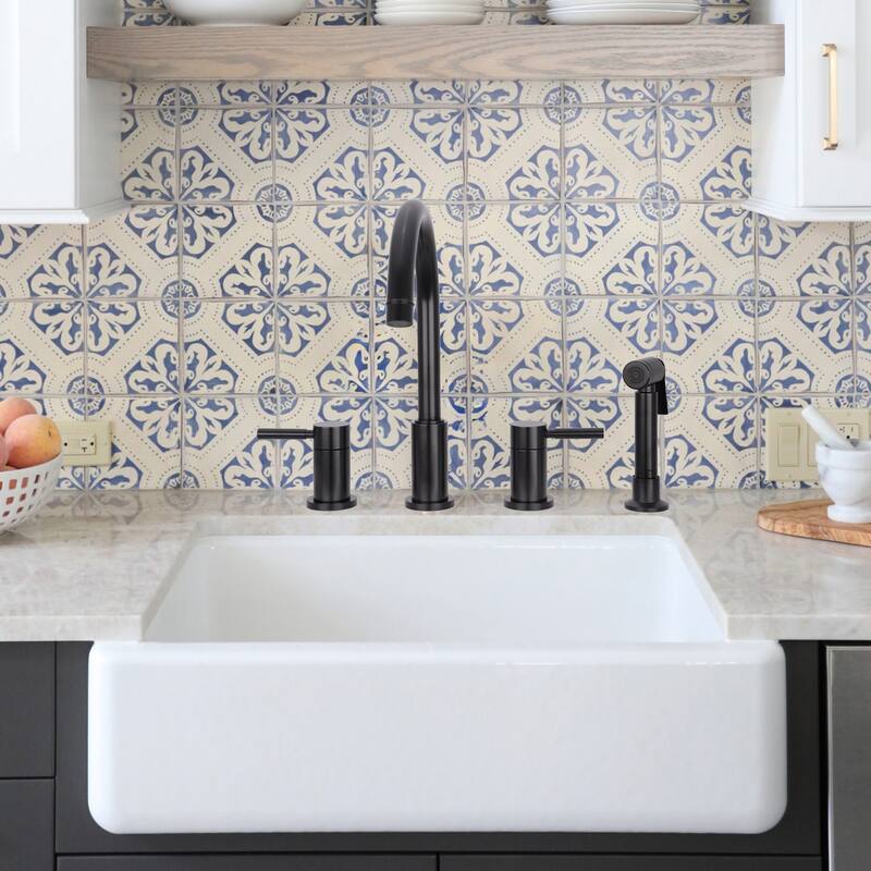 Two-Handles Copper Widespread Kitchen Faucet with Side Sprayer