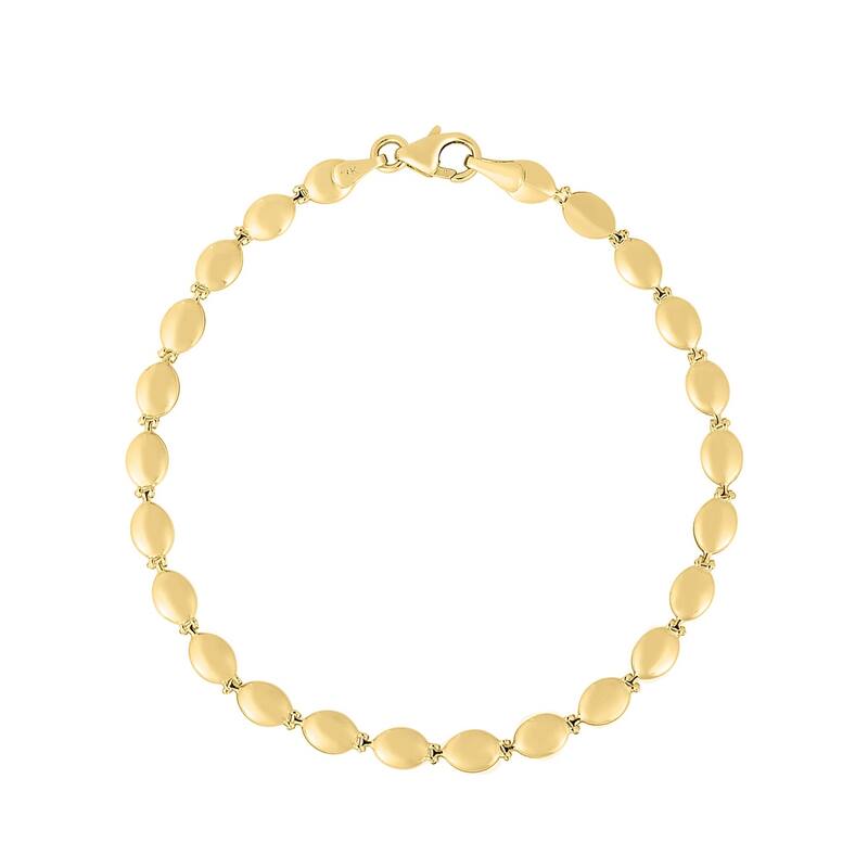 Curata 14k Yellow Gold 7" 5mm Pebble Bead Fancy Chain Bracelet