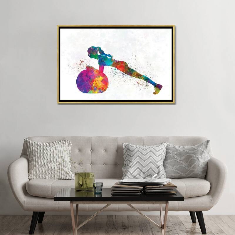 iCanvas "Practicing Fitness In Watercolor III" by Paul Rommer Framed Canvas Print