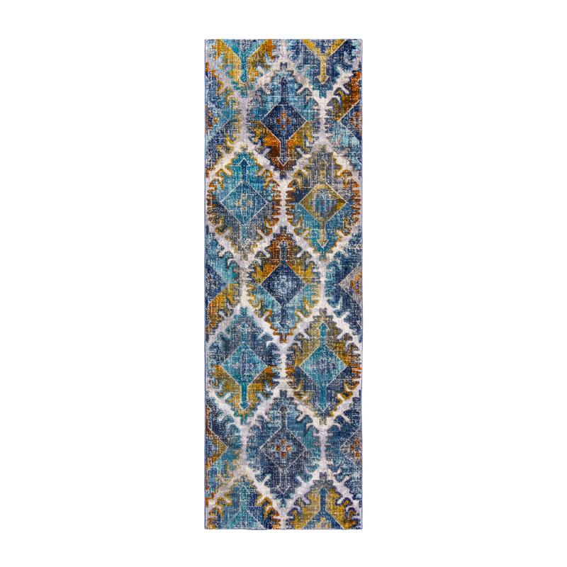 Gertmenian Reyes Gayle Transitional Moroccan Navy Blue/Ivory Tile Area Rug
