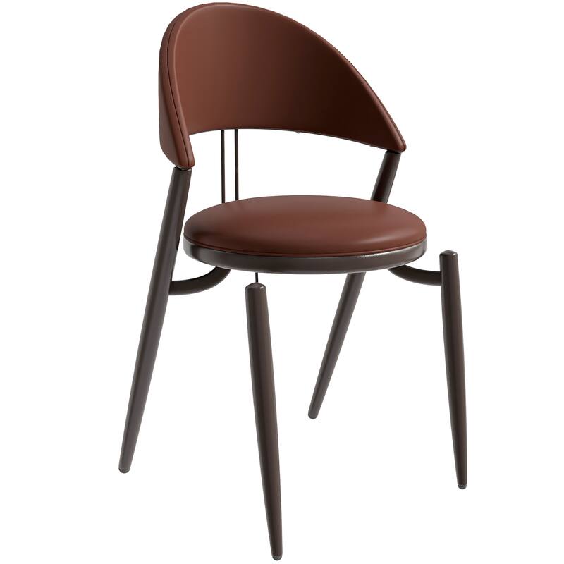 Venice Upholstered Leather Dining Chair Open Back Accent Side Chair with Iron Legs - Dark Brown