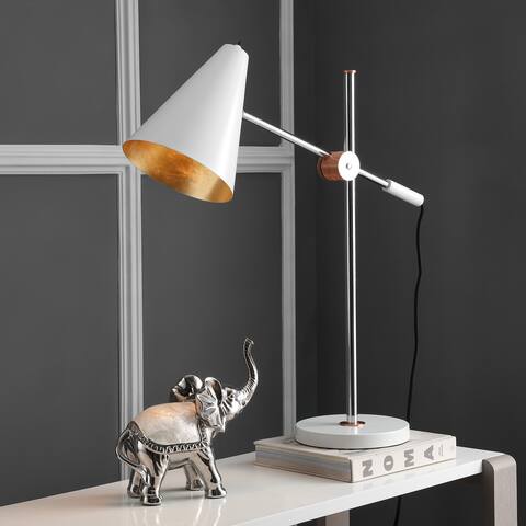 SAFAVIEH Lighting 28-inch Alexus Chrome/ White Table Lamp - 28"x8.5"x28"