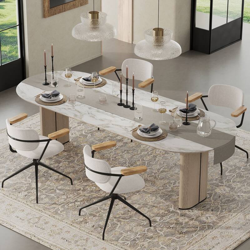 Modern Upholstered Swivel Chair With Solid Wood Arms And Metal Frame