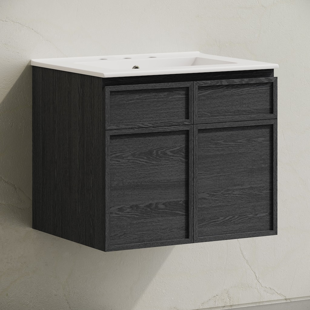 St. Tropez 24" Wall-Mounted Bathroom Vanity In Black Oak With 3-Hole Widespread Sink Top - 24