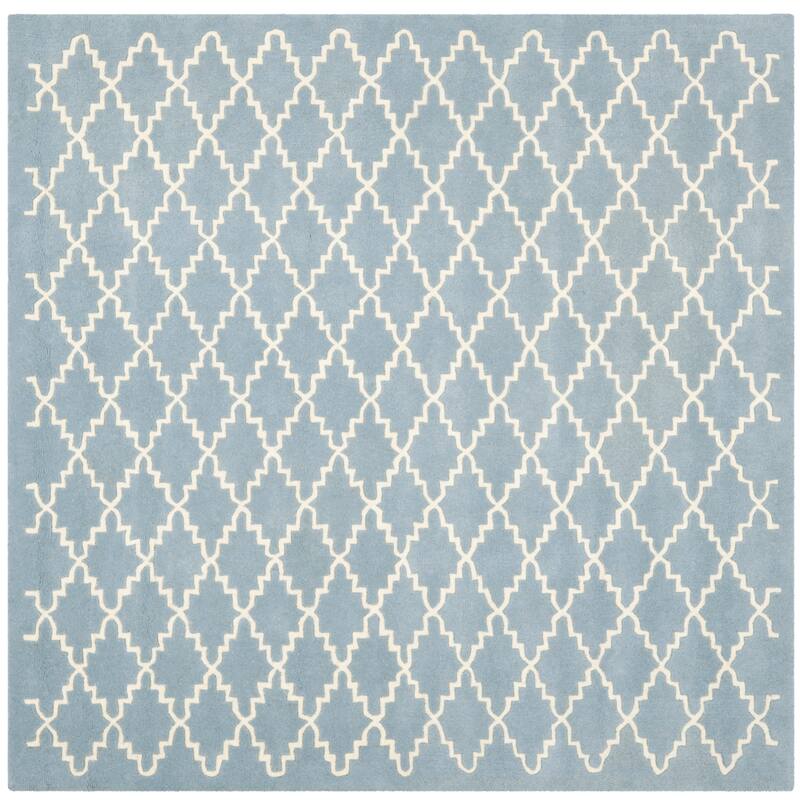 SAFAVIEH Handmade Chatham Slavna Modern Moroccan Wool Rug - 8'9" Square - Blue/Ivory