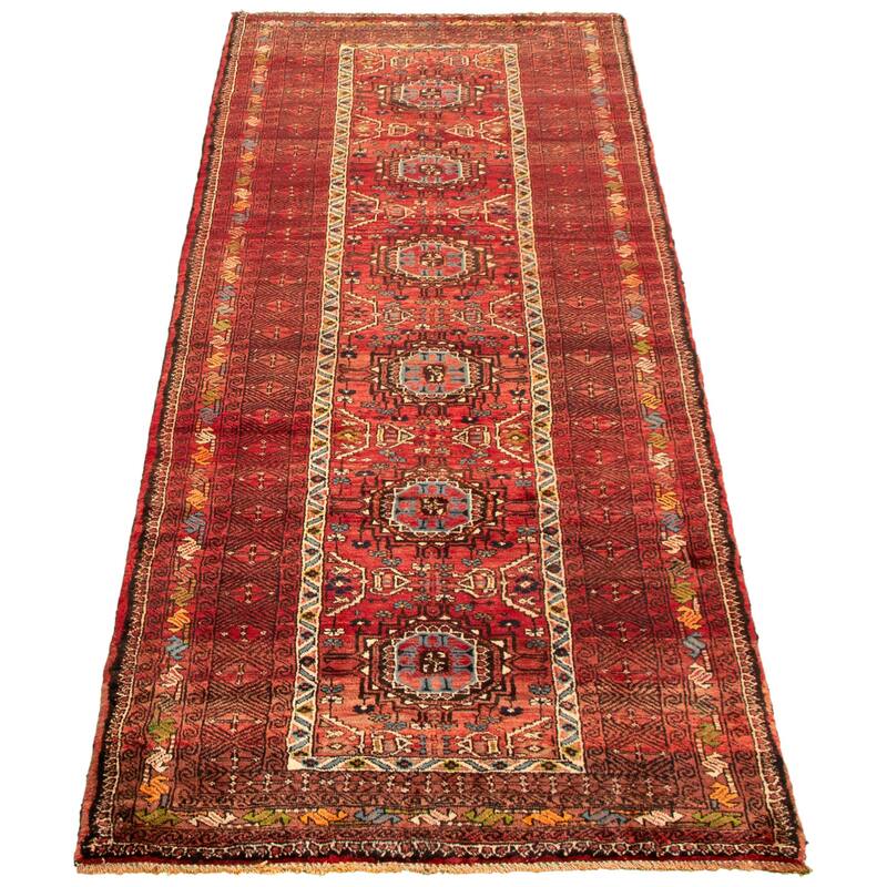Hand-knotted Authentic Turkish Red Wool Rug - 3'11" x 10'2" Runner/3'11 x 10'2