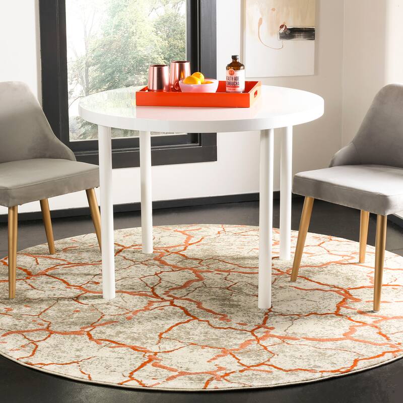 SAFAVIEH Porcello Gretta Modern Rug - 6'7" Round - Grey/Orange