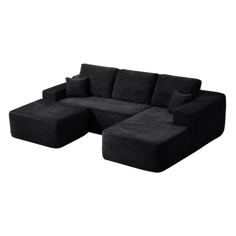 U-Shaped Modular Sectional Sofa with Chaise Lounge & Ottoman, Comfy Deep Seat Cloud Couch, Lounge Sofa with Side Pockets