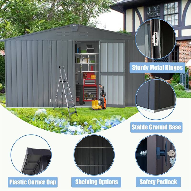 Large Rustproof Metal Garden Shed Storage Shed Tool Shed with Double Lockable Doors, Waterproof Pet Shed - Dark Gray