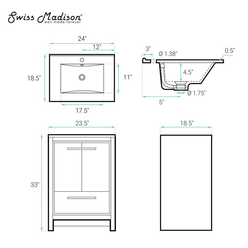 Virage 24" Freestanding Bathroom Vanity In Brown Oak With Sink Top - 24