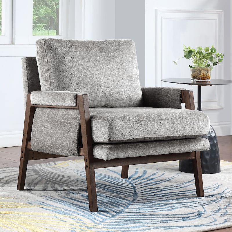 Mid-Century Modern 30" W Chenille Upholstered Accent Leisure Armchair - Grey