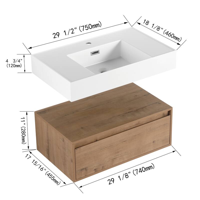 ARTCHIRLY 30/60 Inch Bathroom Vanity with Sink, Floating Bathroom Vanity With Soft Close Drawer