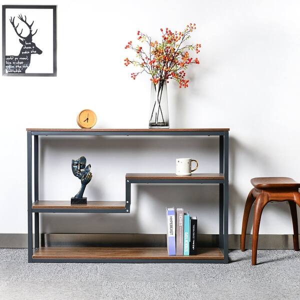 3 Tier 53 Wide Narrow Console Table Bookshelf Storage Rack Shelf On Sale Overstock 31763110 Walnut