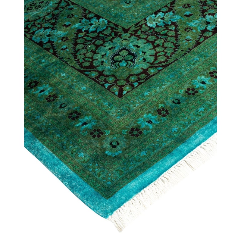 Overton Hand Knotted Wool Vintage Inspired Modern Contemporary Overdyed Blue Area Rug - 10' 2" x 16' 4"