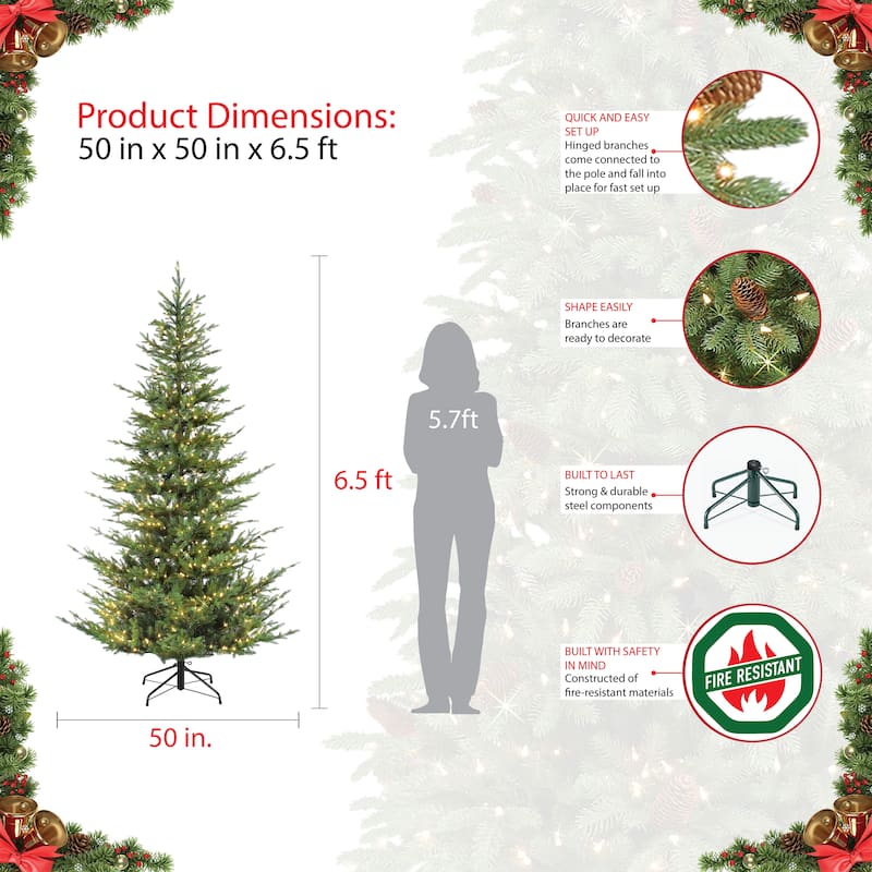 Puleo International 6.5' Pre-Lit Natural Fir Christmas Tree - 6.5