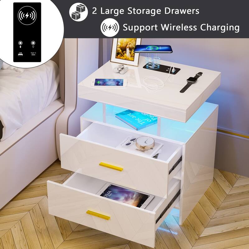 Auto LED Nightstand with Wireless Charging Station & USB Ports,High