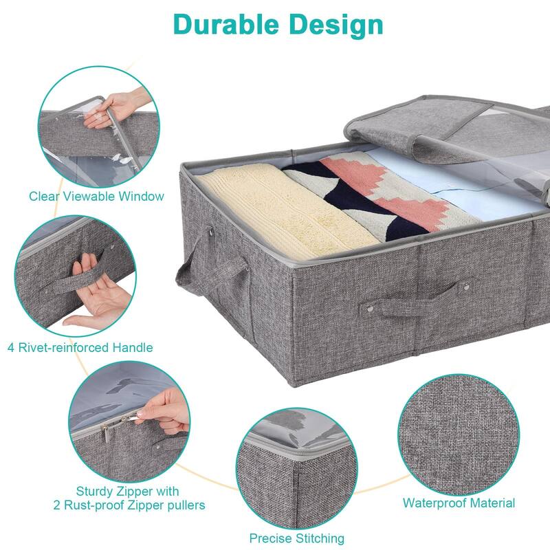 2 Pack Under Bed Storage Containers Large Capacity Linen Foldable Waterproof Storage Bins 32/54L