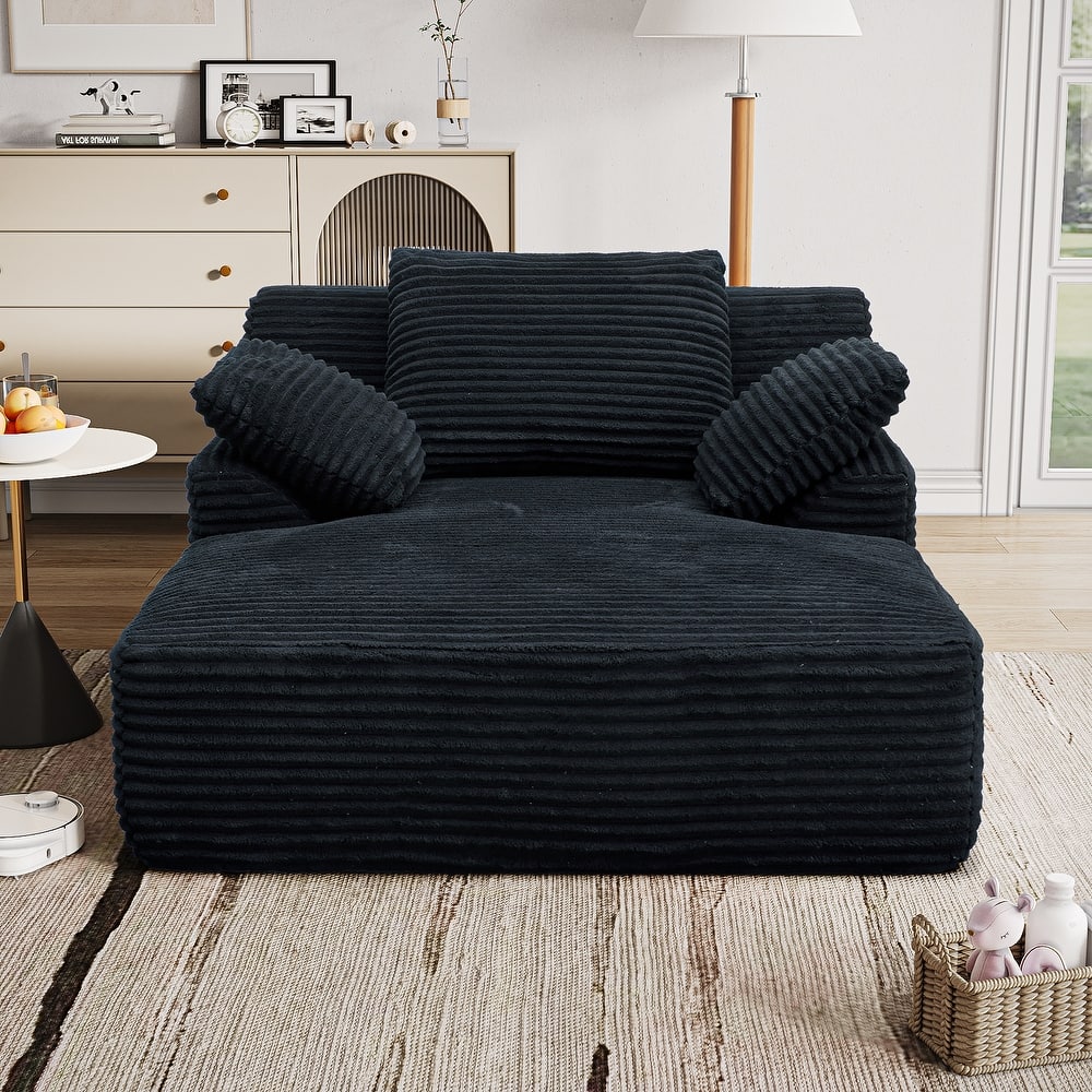 Oversized Fluffy Plush Corduroy Sleeper Sofa, Single Chaise Lounge Couch Chair, Deep Seat Reading Chair for Living Room